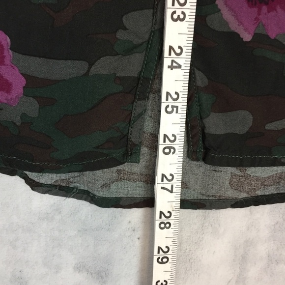 Beach Lunch Lounge Camo Floral Button Up Top Large Elastic Wrist Viscose Shirt - Picture 12 of 14